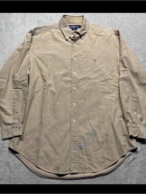 Ralph Lauren Yarmouth Button Down Shirt Tan Beige Oxford Cotton Men’s 16-34